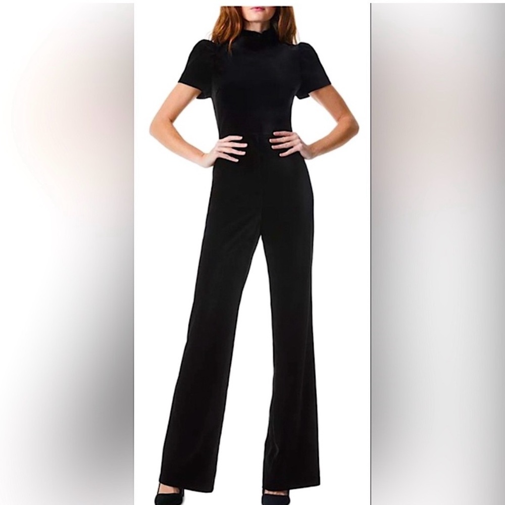 Alice + Olivia Black Jorah Wide Leg Velvet Jumpsuit | Size 2